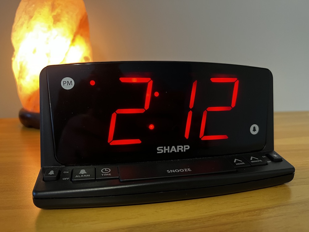 My alarm clock featuring a seven-segment display.