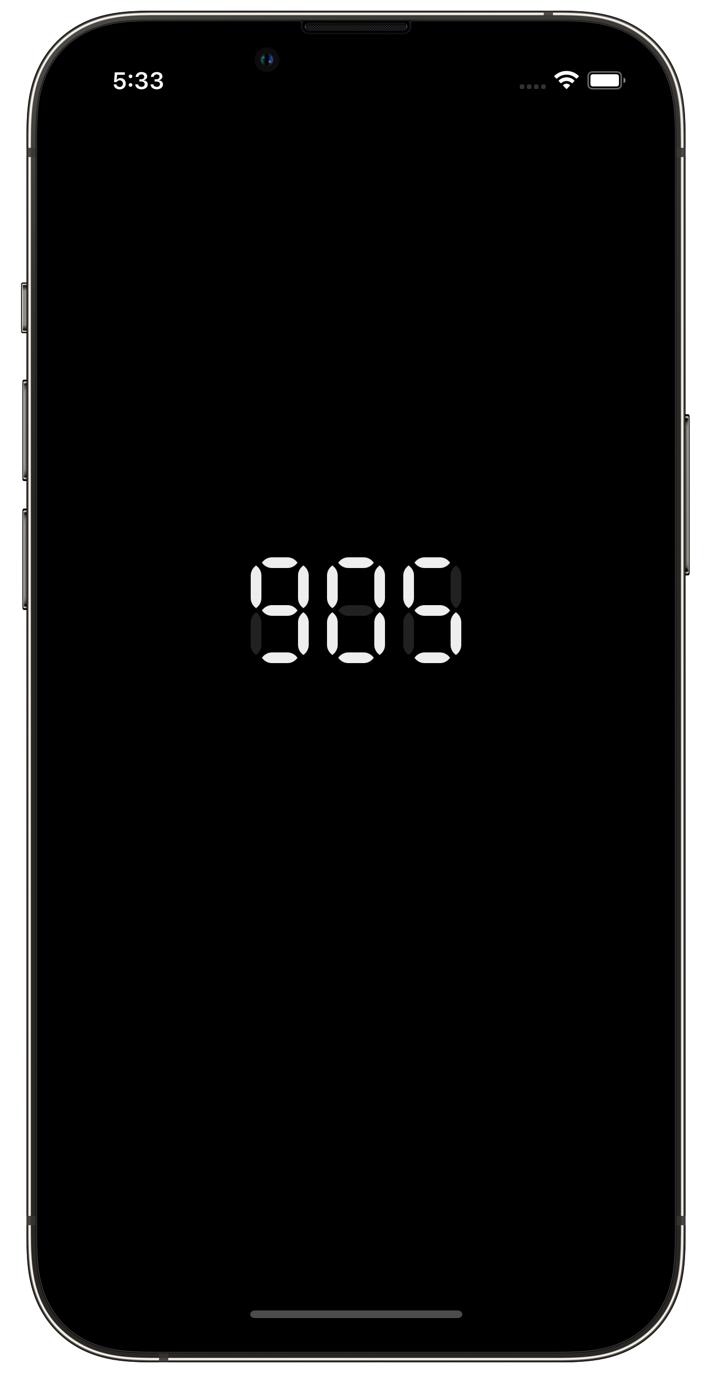 Example of the seven-segment display in dark mode on an iPhone 13 Pro.