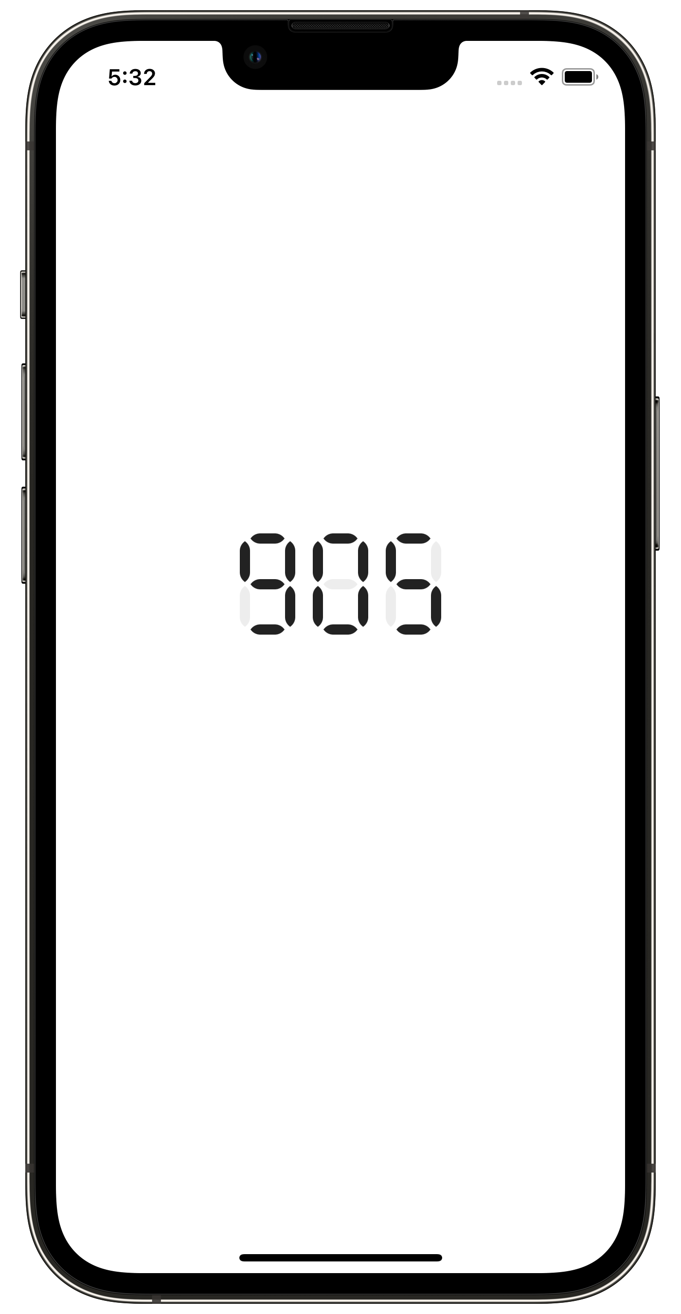 Example of the seven-segment display in light mode on an iPhone 13 Pro.