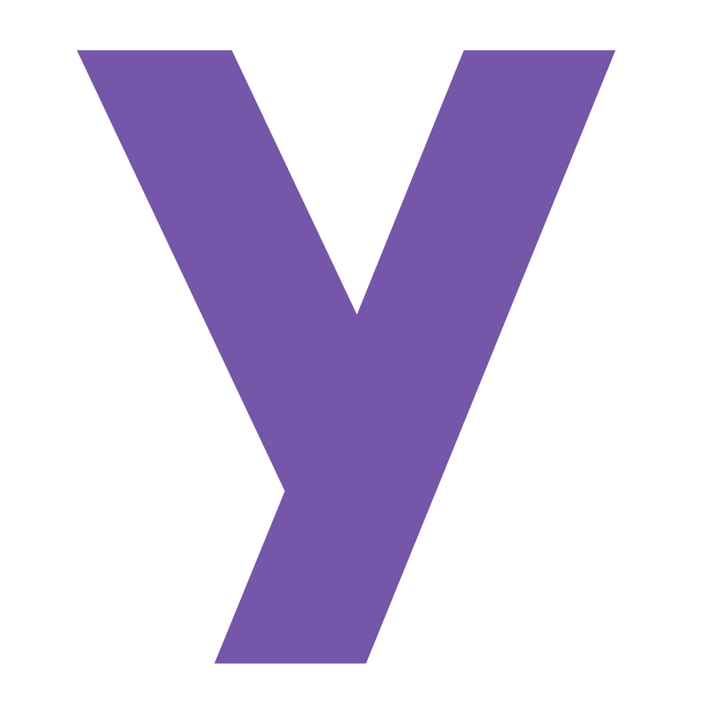 A purple, stylized letter Y